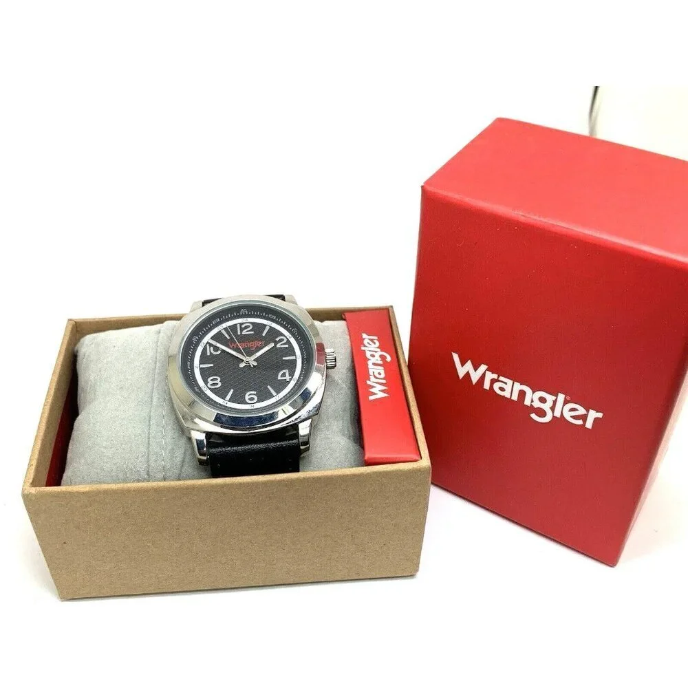 Wrangler Men's Watch WRT2501-1B Quartz Black Dial Leather Band 44mm